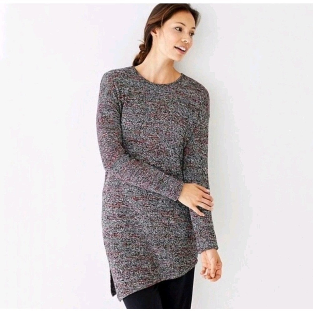 Pure Jill J. Jill Tunic Sweater Small Grey Red Cashmere Wool  Asymmetric